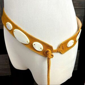 Another Line Genuine Suede Fringe Tie Waist Belt With Abalone Style Accents M